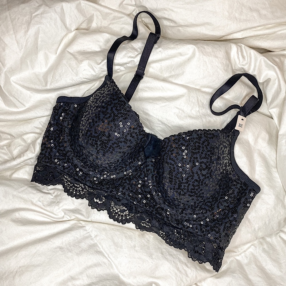 Sequin Longline Black Bra